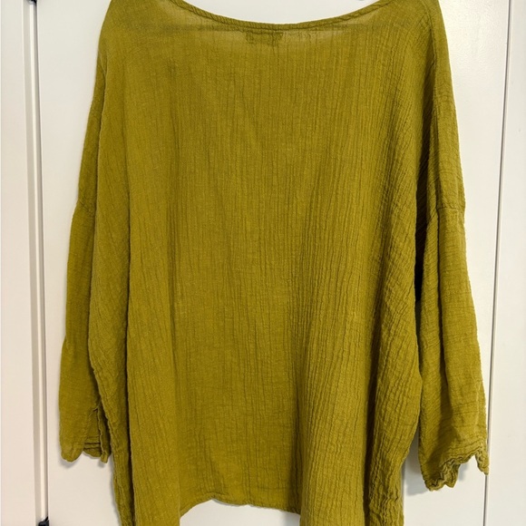 CP Shades Mustard Yellow Linen 3/4 Sleeve Blouse Loose Fit Summer Tunic Top O/S - Picture 6 of 11